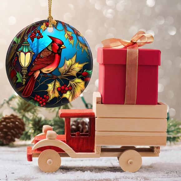 Touber Cardinal Ornament, Christmas Ornament, Heirloom Keepsake, Round‎ Ceramic - Picture 4 of 6